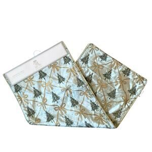 RACHEL ASHWELL Beaded Christmas Tree Bow Table Runner 16x90 Mint Green Gold NEW